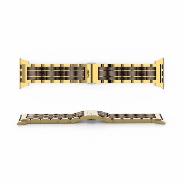 TruWood Classic Black Mahogany Wood Apple Watch Band With Gold Metal