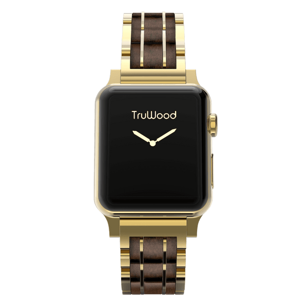 TruWood Classic Black Mahogany Wood Apple Watch Band With Gold Metal