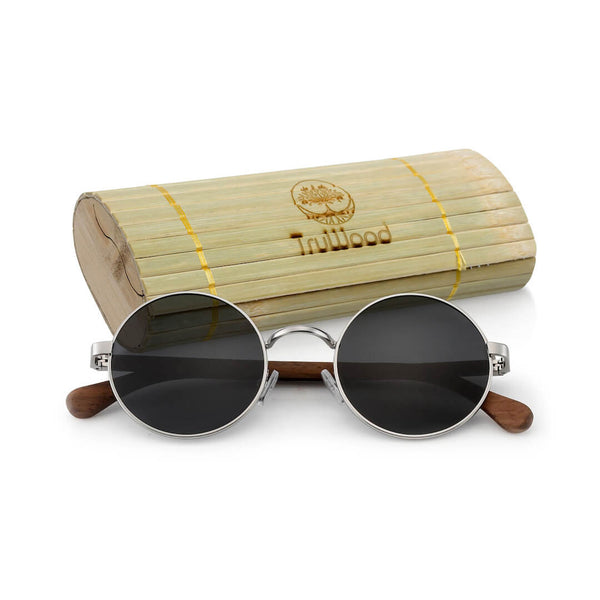 TruWood Lennon Brown Walnut Wood Circle Sunglasses