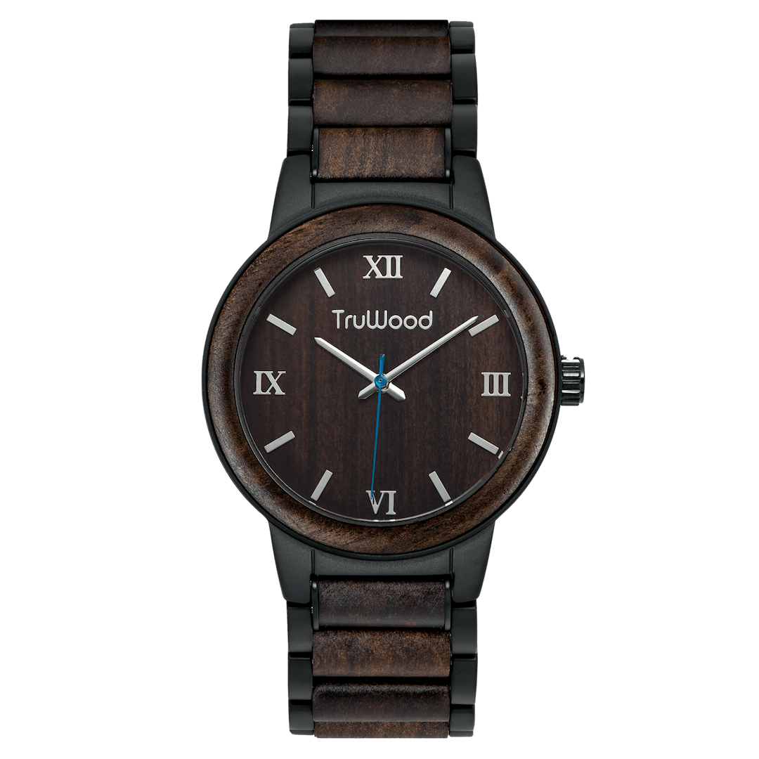 TruWood Noir Black Sandalwood Wooden Watch Matte Black Metal for Men