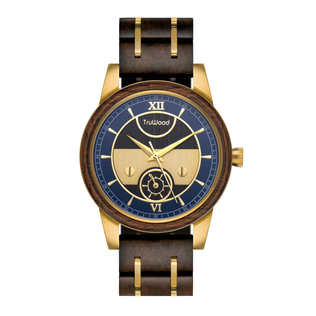 TruWood Columbus Black Mahogany Wood and Gold Metal Watch for Men