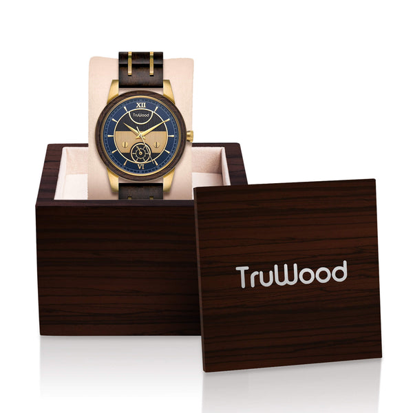 TruWood Columbus Black Mahogany Wood and Gold Metal Watch  display picture 3