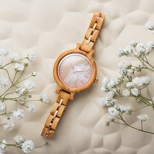 TruWood women’s wooden watch in light maple with pearl dial – stylish natural wood watch for women