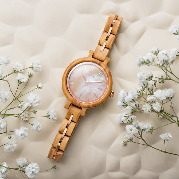 TruWood women’s wooden watch in light maple with pearl dial – stylish natural wood watch for women
