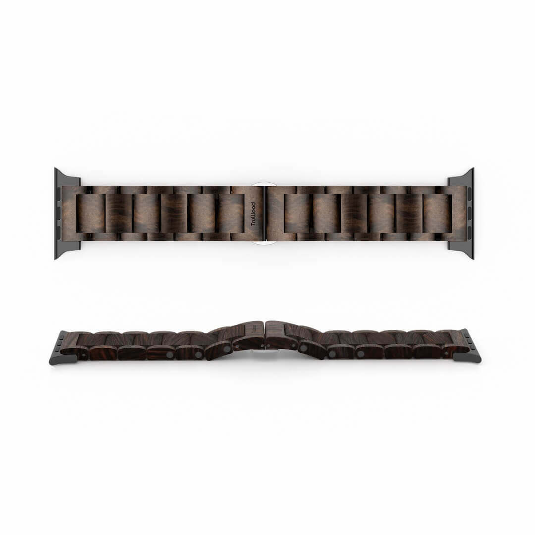 TruWood Classic Black Mahogany Wood Apple Watch Band With Silver Metal