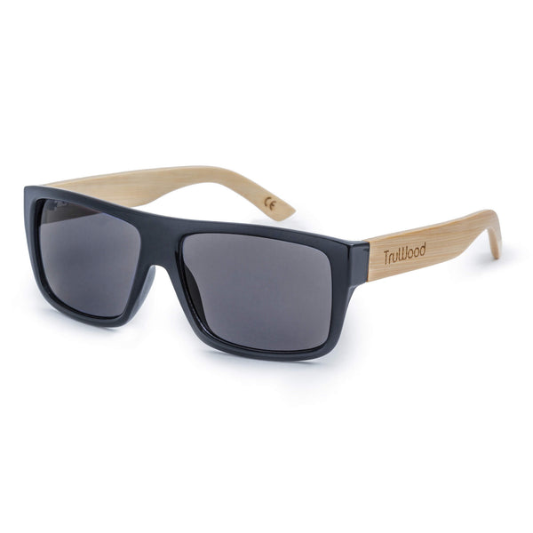 TruWood Sport Light Bamboo Wood Rectangle Sunglasses Black Lens, Black
