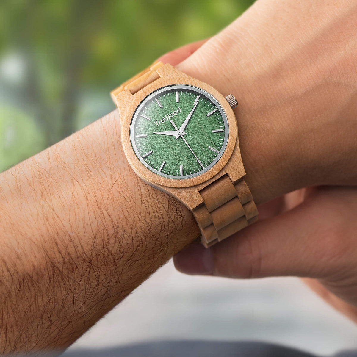 TruWood Stark Natural Light Maplewood Green Face Wooden Watch For Men