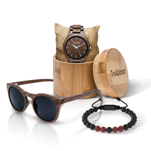 Natural Walnut Wood Bead Bracelet from The Wood Reserve Black / S/M