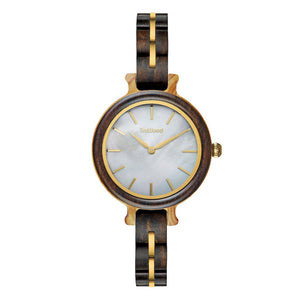 TruWood Iris Black Mahogany Wood and Gold Metal Watch for Women