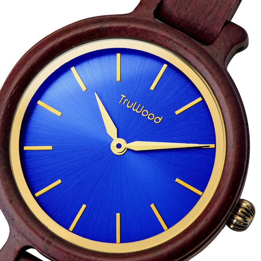 TruWood Lavender Violet Purple Heart Wood and Gold Metal Watch Women